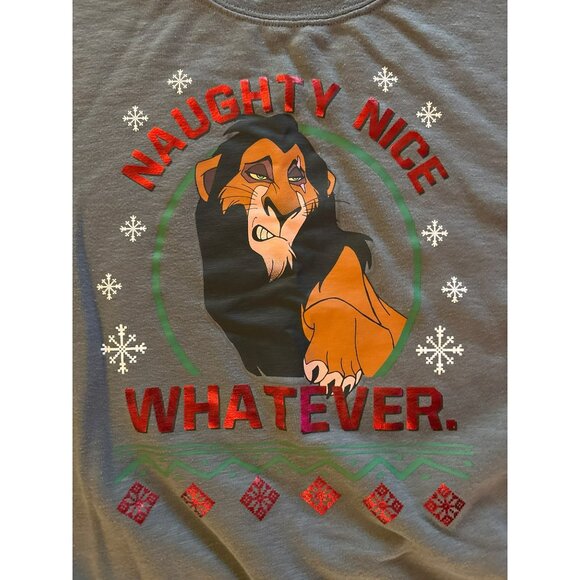 Disney Scar Lion "Naughty Nice Whatever" Gray Holiday Sweatshirt Size M - Picture 7 of 9
